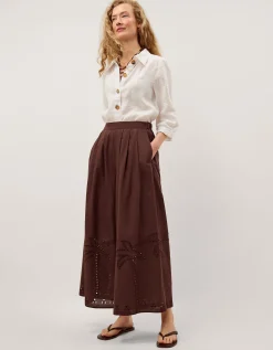 Eden Palm Cutwork Wide Leg Trousers Brown