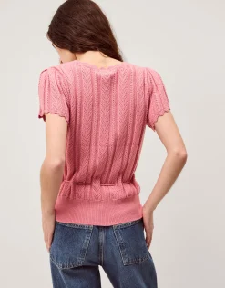 Edie Floral Embroidered Short Sleeve Jumper Pink