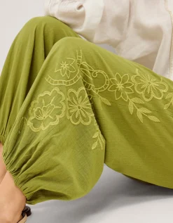 Effie Embroidered Harem Trousers Green