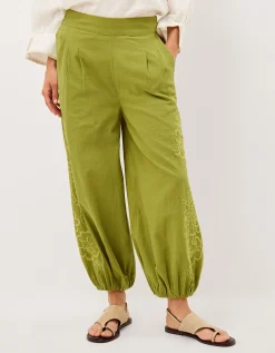 Effie Embroidered Harem Trousers Green