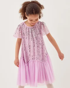 Elena Short Sleeve Sequin Party Dress Purple