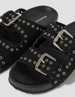 Elena Stud Buckle Sandals Black