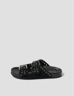 Elena Stud Buckle Sandals Black