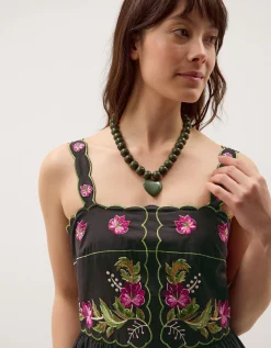 Eleni Floral Embroidered Midi Dress Black