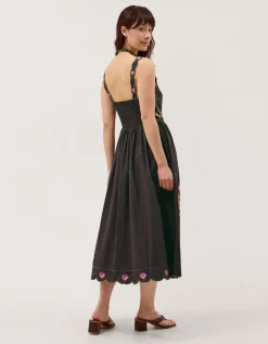 Eleni Floral Embroidered Midi Dress Black