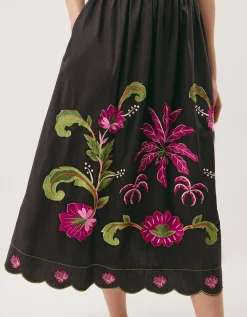 Eleni Floral Embroidered Midi Dress Black