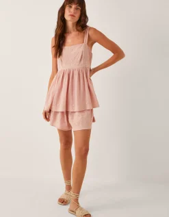 Eliza Embroidered Cotton Cami Top Pink