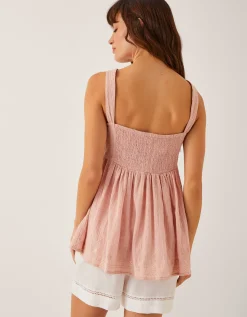 Eliza Embroidered Cotton Cami Top Pink