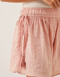 Eliza Embroidered Cotton Shorts Pink