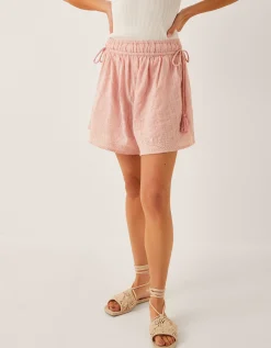 Eliza Embroidered Cotton Shorts Pink