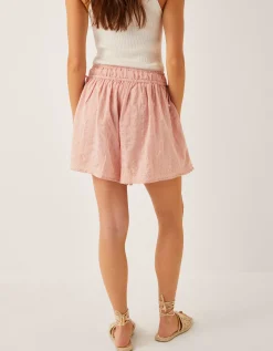 Eliza Embroidered Cotton Shorts Pink