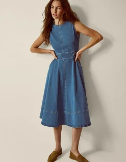 Ella Sleeveless Denim Midi Dress Blue