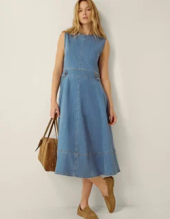 Ella Sleeveless Denim Midi Dress Blue