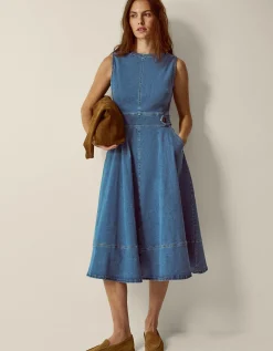 Ella Sleeveless Denim Midi Dress Blue