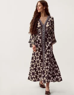 Ellison V-Neck Floral Print Midi Dress Blue