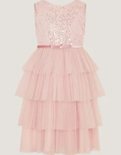 Elodie Sequin Tiered Party Dress Pink