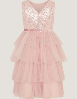 Elodie Sequin Tiered Party Dress Pink