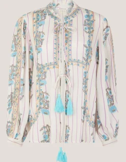 Elora Floral Stripe Tie Blouse Ivory