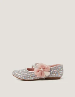 Embellished Bow Strap Ballet Flats Pink