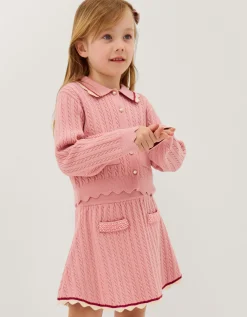 Embellished Cable Knit Cardigan Pink
