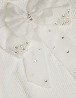 Embellished Puff Sleeve Bow T-Shirt Ivory