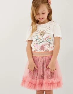 Embellished T-Shirt & Tulle Skirt Set Pink