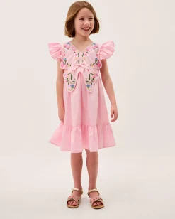 Embroidered Butterfly Bodice Dress Pink