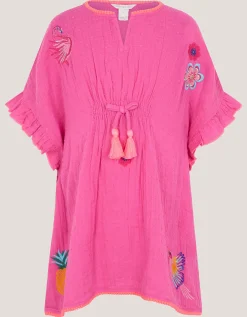 Embroidered Cotton Kaftan Pink