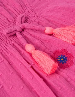 Embroidered Cotton Kaftan Pink