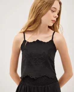 Embroidered Cotton Top & Skirt Set Black