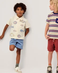 Embroidered Fish Short Sleeve Shirt Ivory