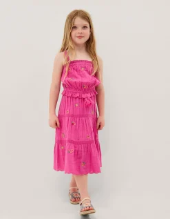 Embroidered Floral Top & Skirt Set Pink