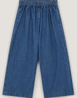 Embroidered Pocket Chambray Trousers Blue