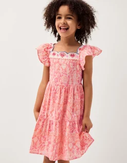 Embroidered Shell Print Dress Pink
