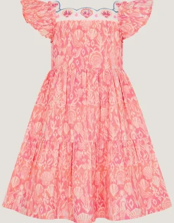Embroidered Shell Print Dress Pink