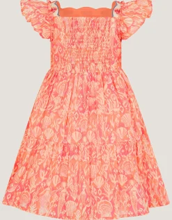 Embroidered Shell Print Dress Pink