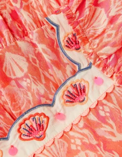 Embroidered Shell Print Dress Pink