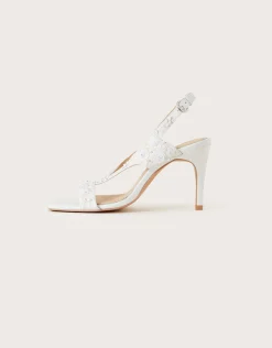 Embroidered Square Toe Bridal Sandals Ivory