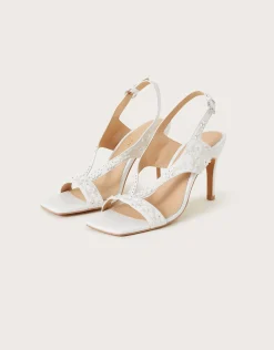 Embroidered Square Toe Bridal Sandals Ivory