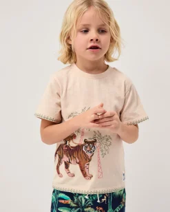 Embroidered Tiger T-Shirt Cream