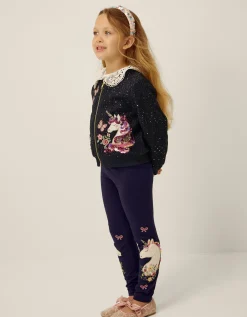 Embroidered Unicorn Leggings Blue