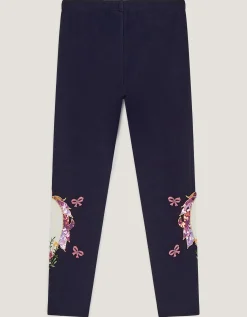 Embroidered Unicorn Leggings Blue