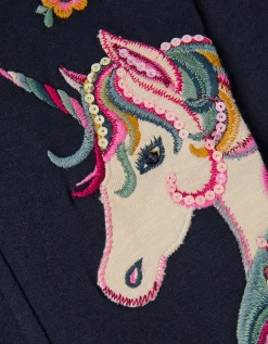 Embroidered Unicorn Leggings Blue