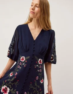 Emi Floral Embroidered Maxi Dress Blue