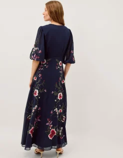 Emi Floral Embroidered Maxi Dress Blue
