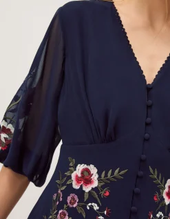 Emi Floral Embroidered Maxi Dress Blue