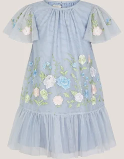 Emilia Embroidered Drop Waist Party Dress Blue