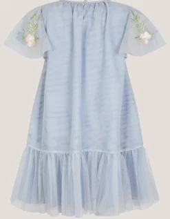 Emilia Embroidered Drop Waist Party Dress Blue