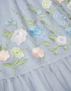 Emilia Embroidered Drop Waist Party Dress Blue