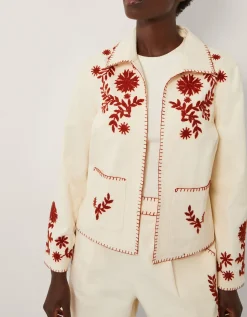 Emilia Floral Embroidered Jacket Ivory